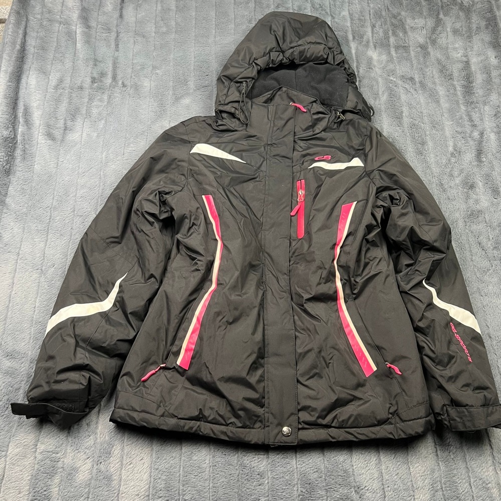 CB Sports Womens Hooded Ski Jacket Black Pink White Insulated Winter Coat Medium